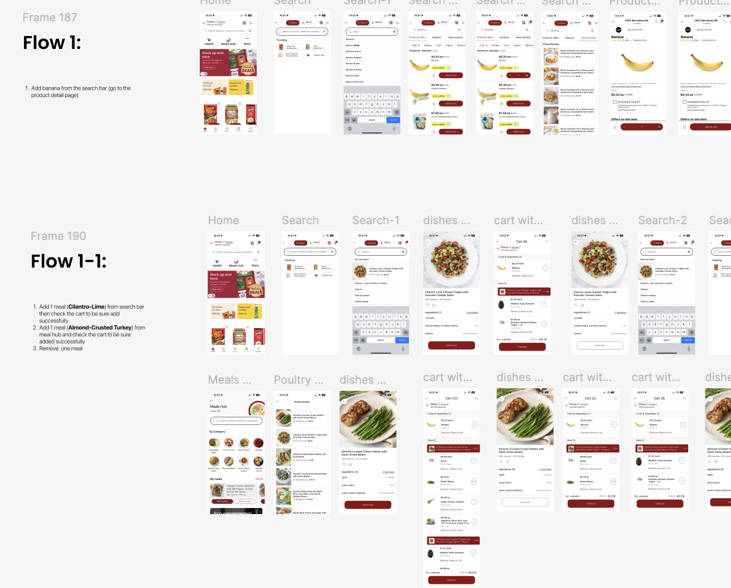 Redesigned Safeway app flows: coupon search, meal plans, and cart