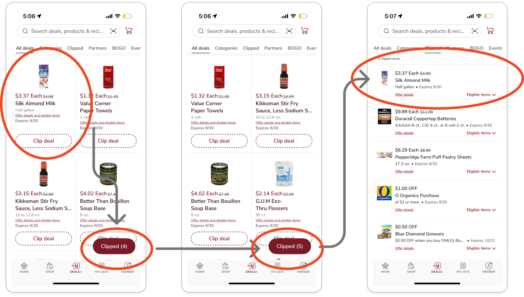 Figure 3: Clipping a coupon gives no confirmation or next step