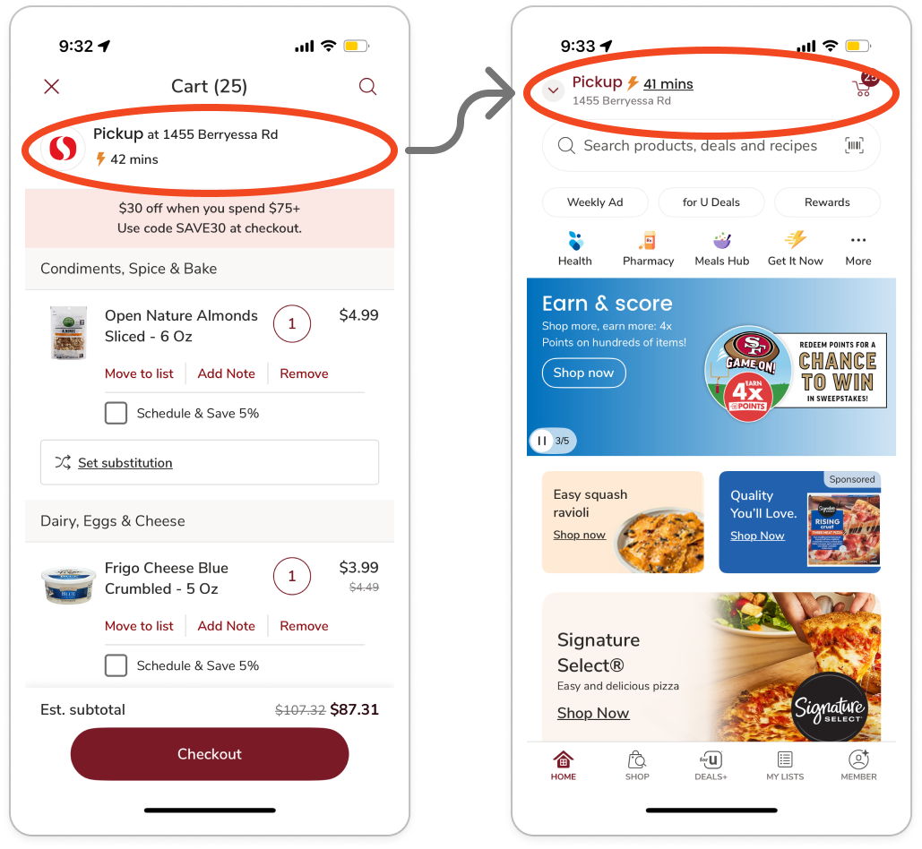 Figure 6: Store address cannot be changed from the cart