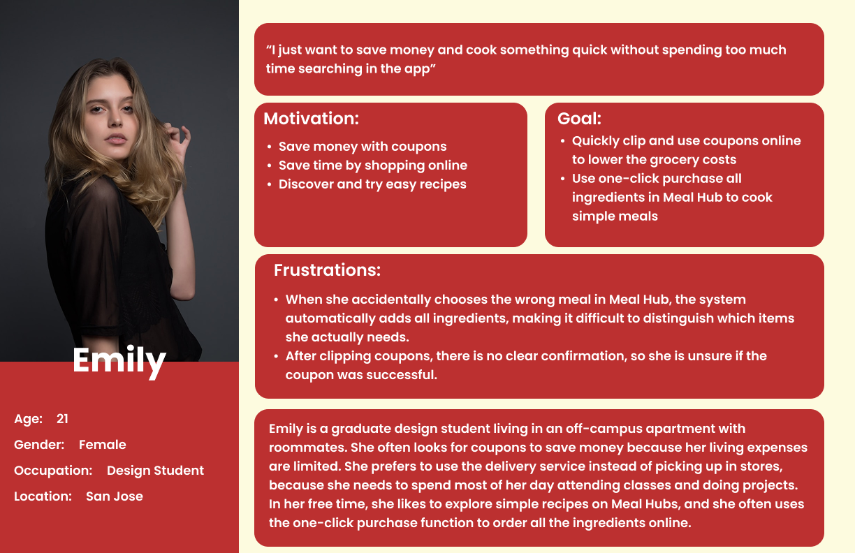 Persona 1 — Emily, 21, graduate design student